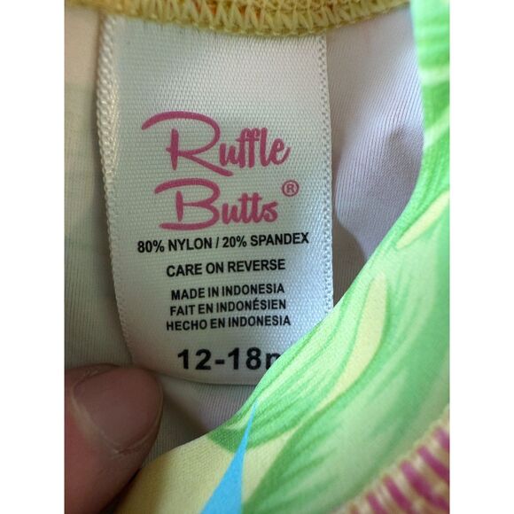 Ruffle Butts Happy Hula One Piece Rash Guard Baby Girl One Piece Swimsuit 12-18m - Picture 4 of 6